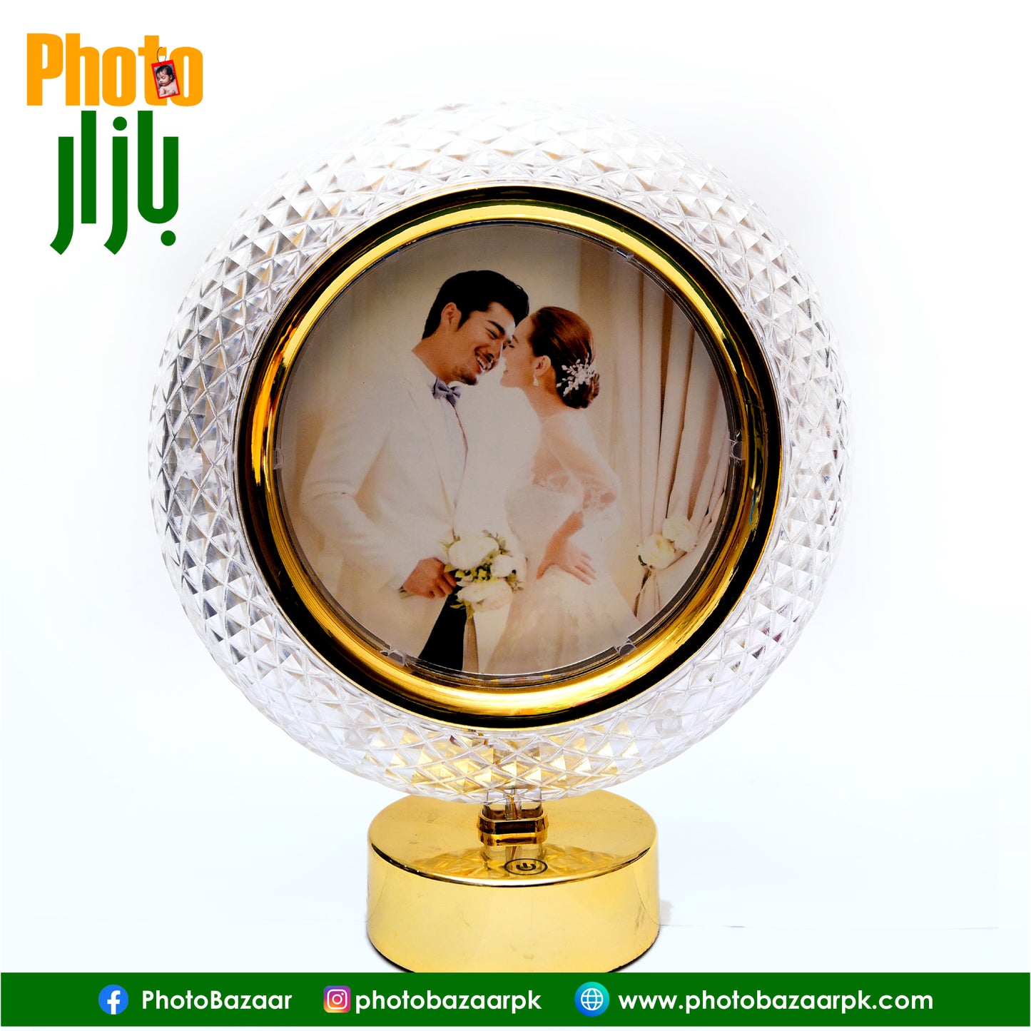 Premium LED Photo Frame Golden Light Round